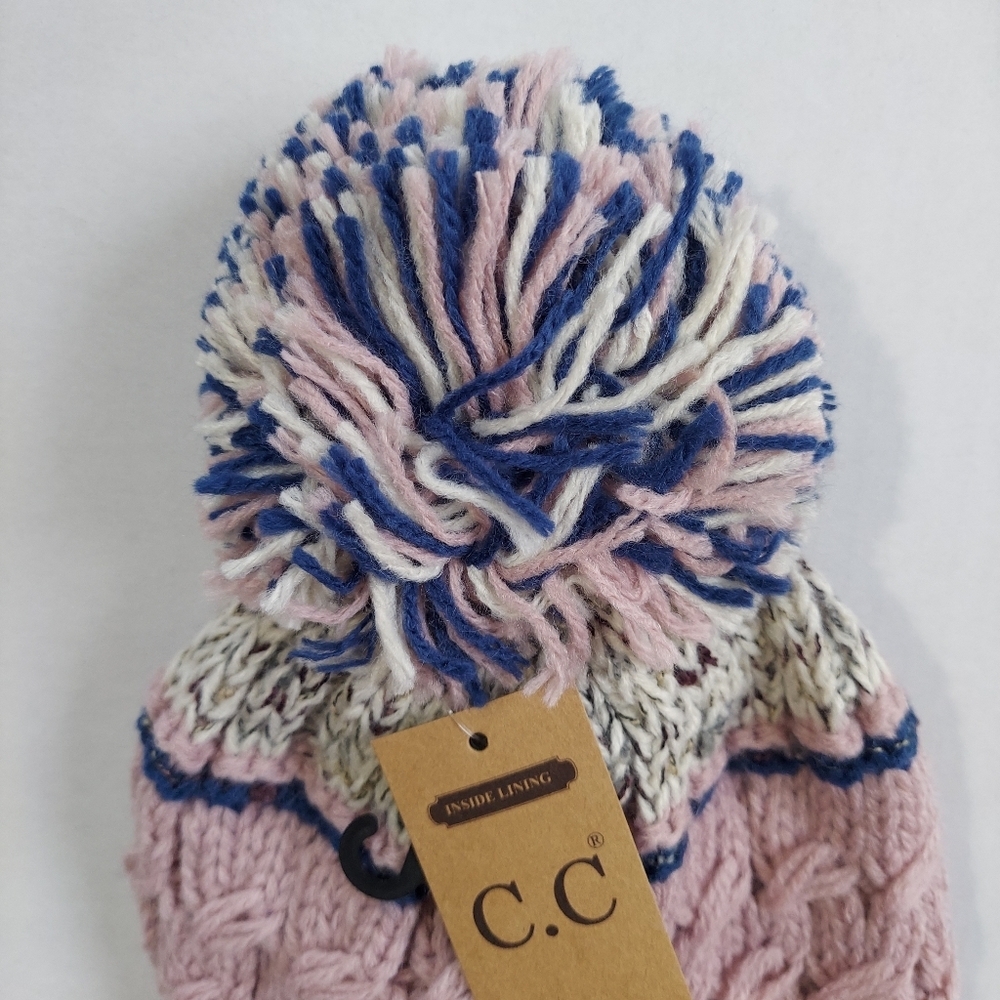 Womens Beanie Hat Pink Cable Knit Hat Winter Lined Pom Soft 100% Acrylic - Picture 4 of 11